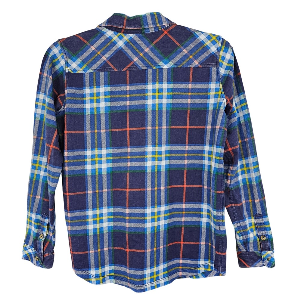 Hanna Andersson Kids Size 12 Flannel Button Down Shirt Navy Blue Plaid Cotton - Picture 7 of 9